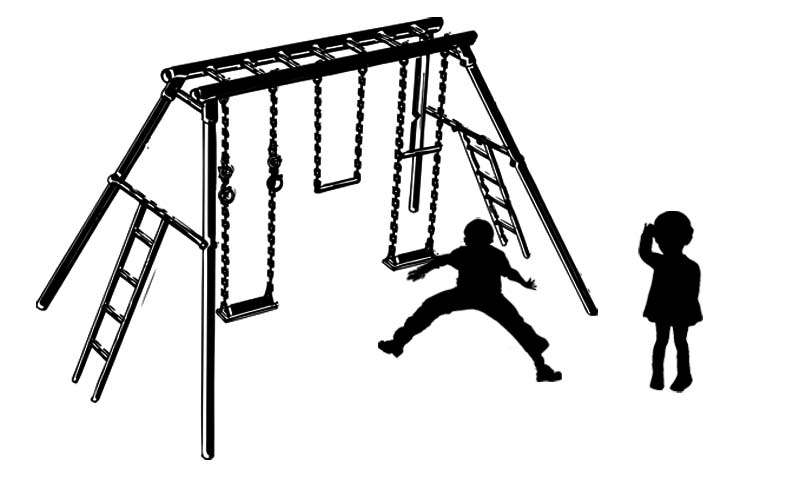 Swings, a boy and a girl
